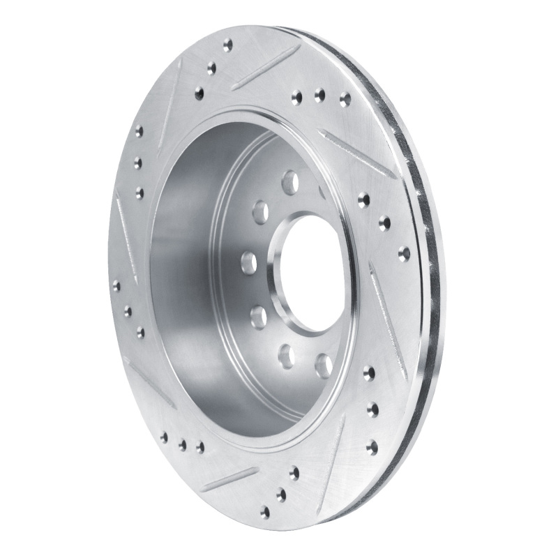 Lincoln Town Car Brake Rotor (1) - Rear Right - R1 Concepts - Drilled & Slotted - Silver - `03-`11
